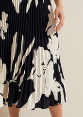 Elmina Floral Pleated Skirt - Navy/Ivory