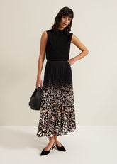 Elmina Abstract Print Pleated Skirt - Neutral