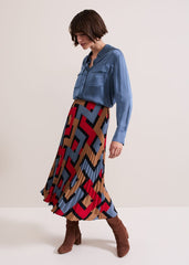 Elmina Geo Pleated Midi Skirt - Black
