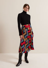 Petite Elmina Geo Pleated Midi Skirt - Black