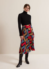 Petite Elmina Geo Pleated Midi Skirt - Black