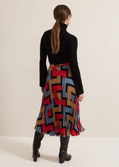 Petite Elmina Geo Pleated Midi Skirt - Black