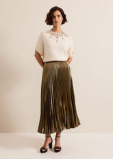 Dhalia Gold Foil Pleated Skirt - Gold