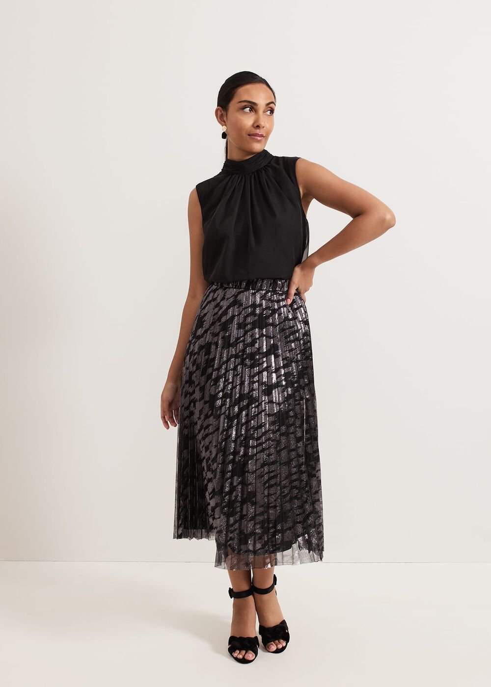 Petite Zoe Metallic Pleated Skirt - Metallic
