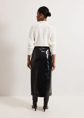 Tabby Black Vinyl Pu Pencil Skirt - Black