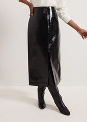 Tabby Black Vinyl Pu Pencil Skirt - Black
