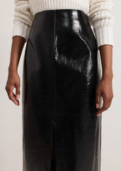 Tabby Black Vinyl Pu Pencil Skirt - Black