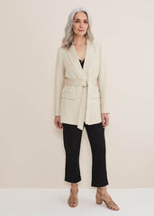 Inessa Linen Belted Blazer - Stone