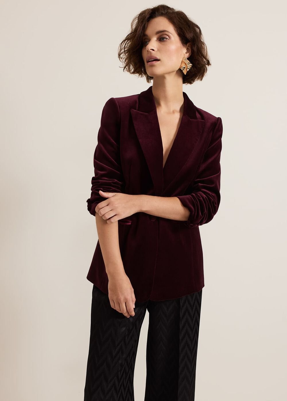 Bridie Wine Velvet Blazer - Burgundy