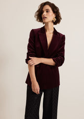 Bridie Wine Velvet Blazer - Burgundy