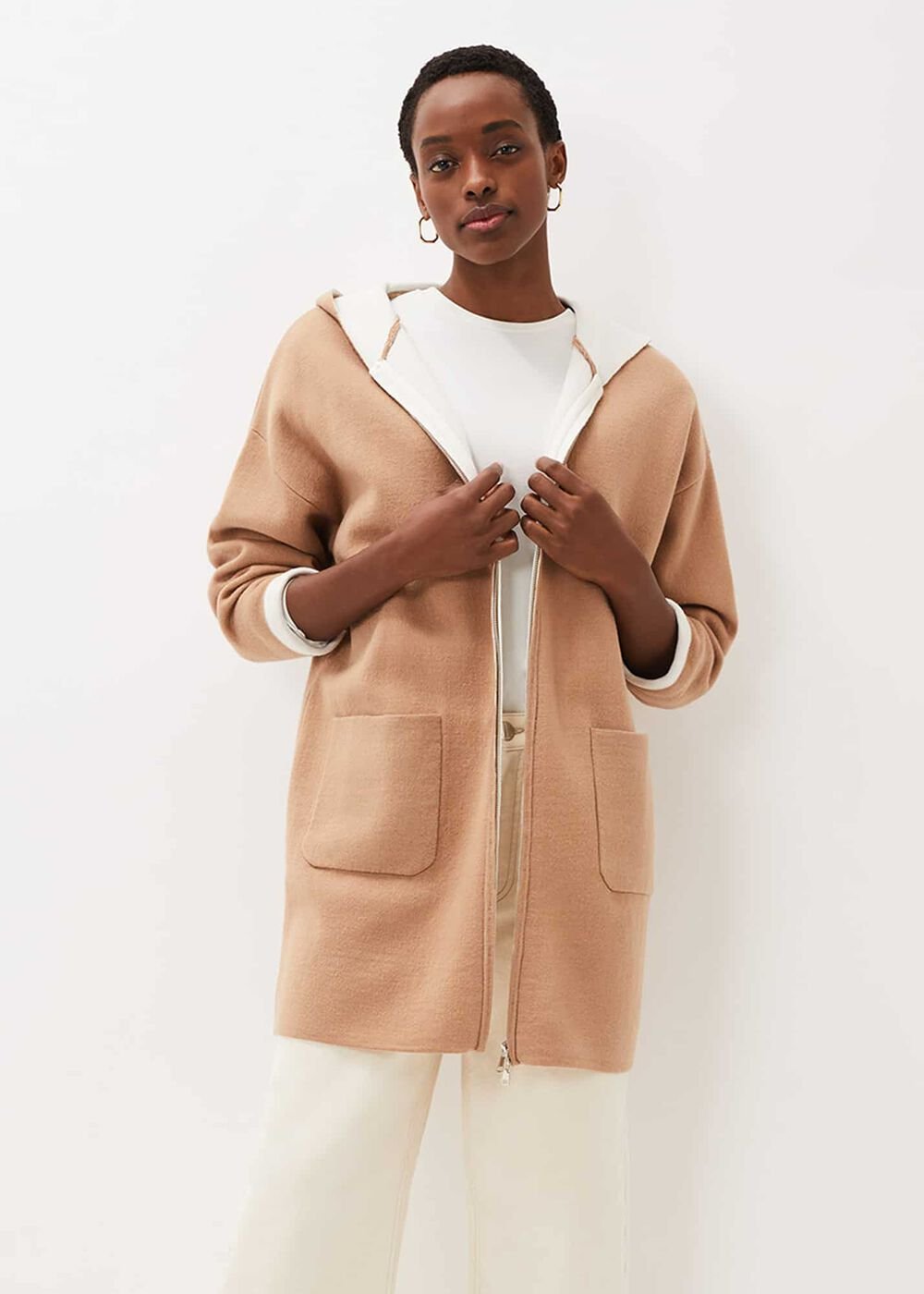 Jane Double Face Knit Coat - Camel/Ivory