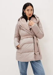 Brae Belted Puffer Knit Coat - Mink