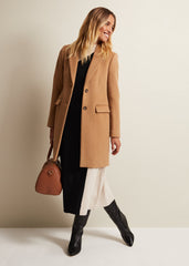 Lydia Blue Wool Smart Coat - Camel