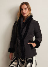Nelle Black Faux Fur Short Puffer Coat - Black