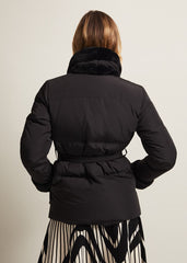 Nelle Black Faux Fur Short Puffer Coat - Black