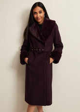 Petite Zylah Faux Fur Collar Wool Coat - Burgundy