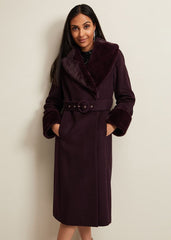 Petite Zylah Faux Fur Collar Wool Coat - Burgundy