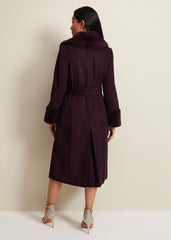 Petite Zylah Faux Fur Collar Wool Coat - Burgundy
