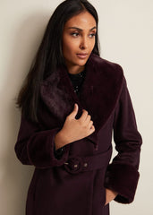 Petite Zylah Faux Fur Collar Wool Coat - Burgundy