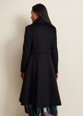 Petite Sandra Wool Fit And Flare Coat - Navy