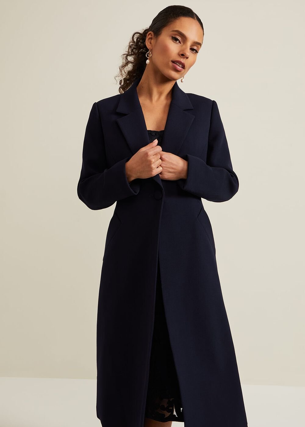 Petite Juliette Crepe Coat - Navy
