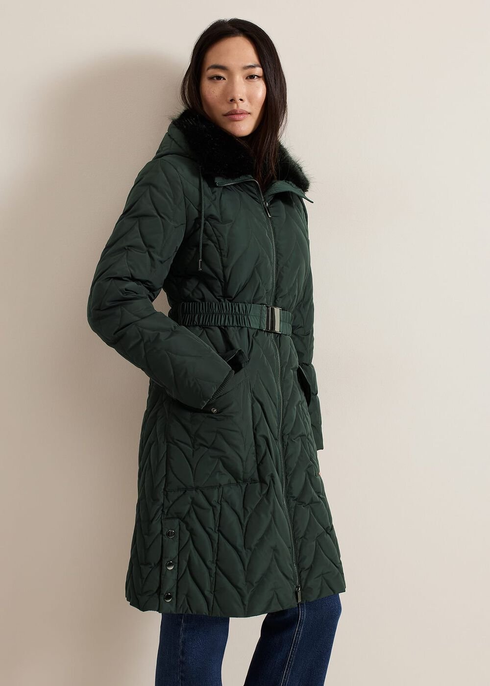 Hollie Midi Quilted Puffer - Dark Green