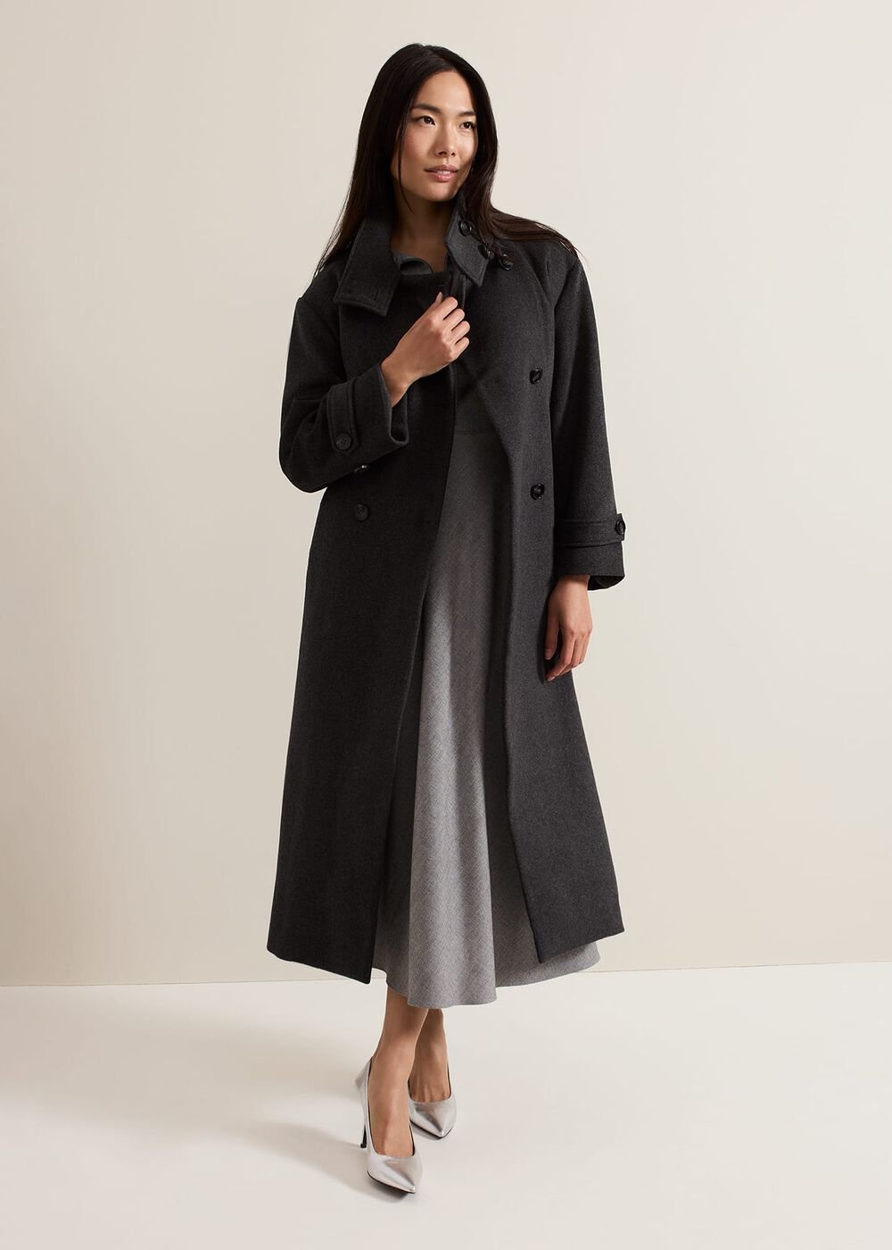 Paloma Funnel Neck Wool Smart Coat - Grey
