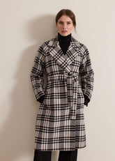 Petite Cassie Check Wool Wrap Coat - Black/Ivory