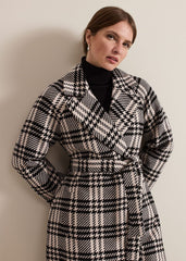 Petite Cassie Check Wool Wrap Coat - Black/Ivory