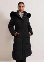 Petite Dixie Long Fur Hood Puffer - Black