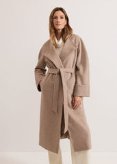 Aoife Collarless Wool Wrap Midi Coat - Neutral