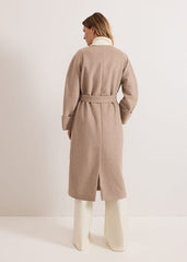 Aoife Collarless Wool Wrap Midi Coat - Neutral