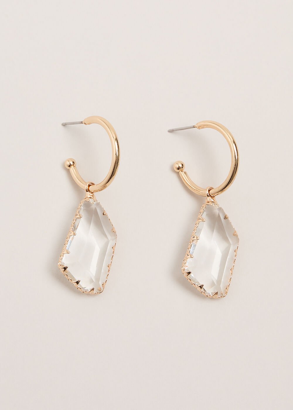 Stone Hoop Earrings - Metallic