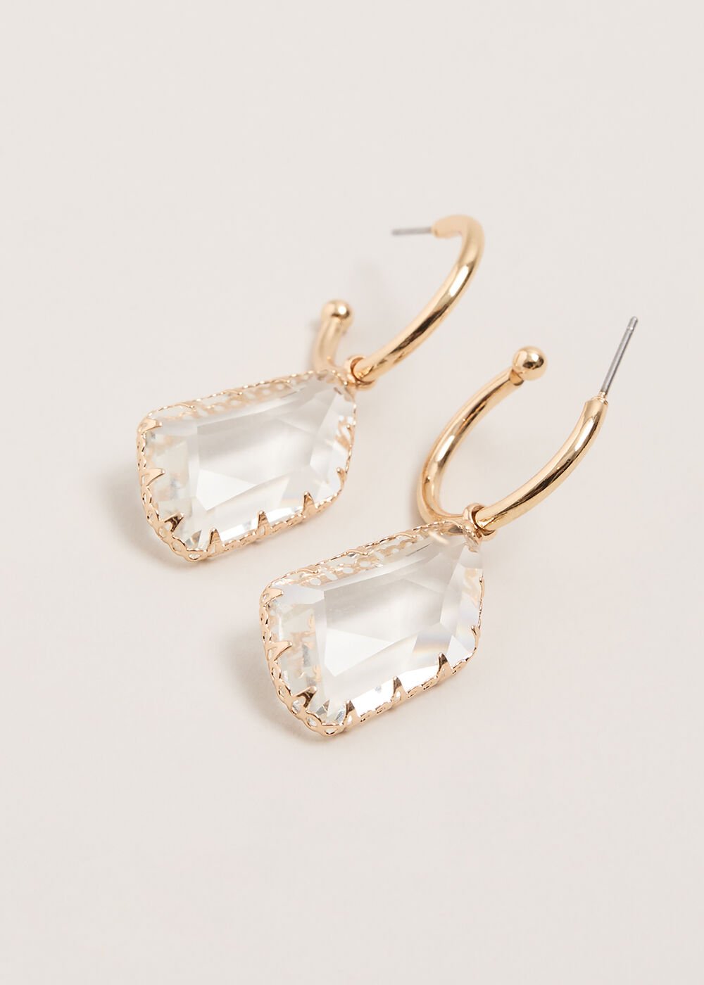 Stone Hoop Earrings - Metallic
