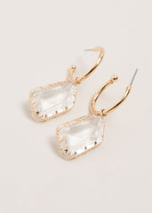 Stone Hoop Earrings - Metallic