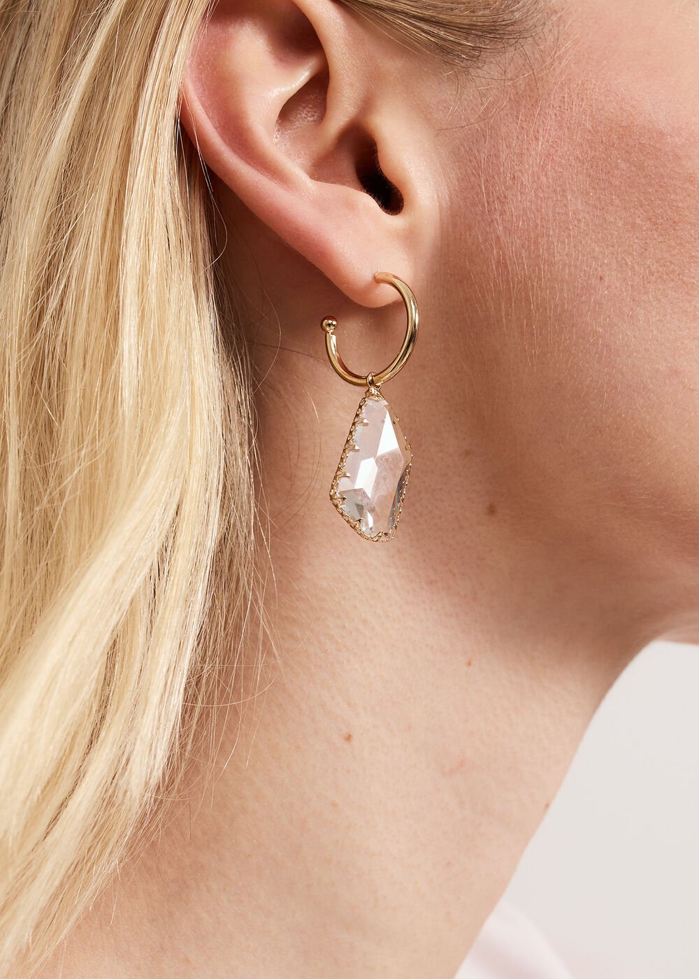 Stone Hoop Earrings - Metallic
