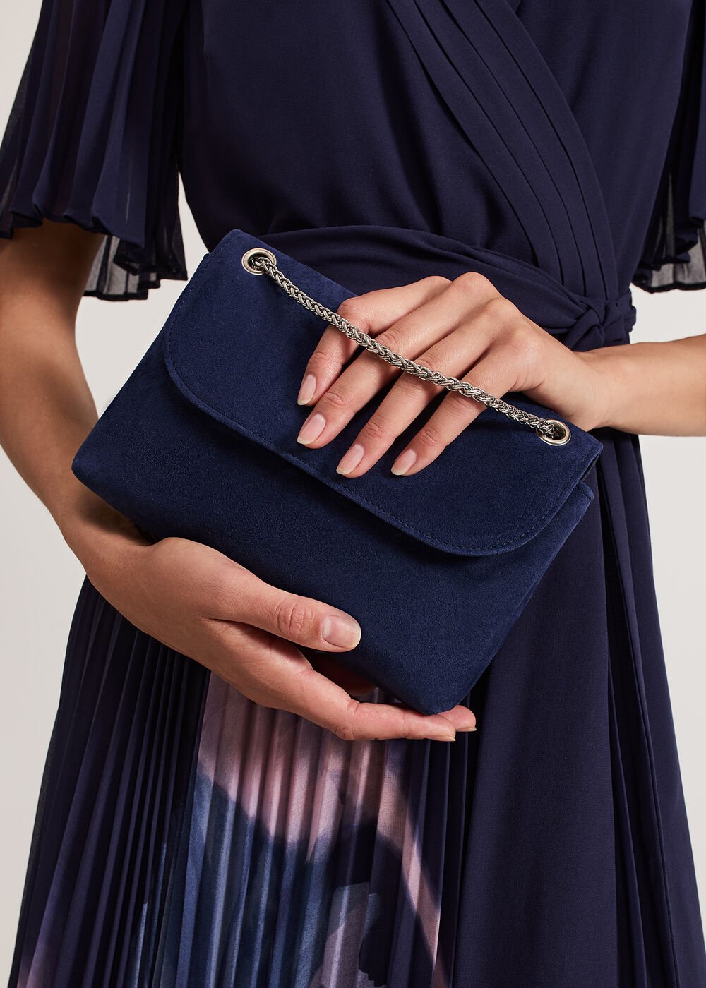 Navy Suede Clutch - Navy