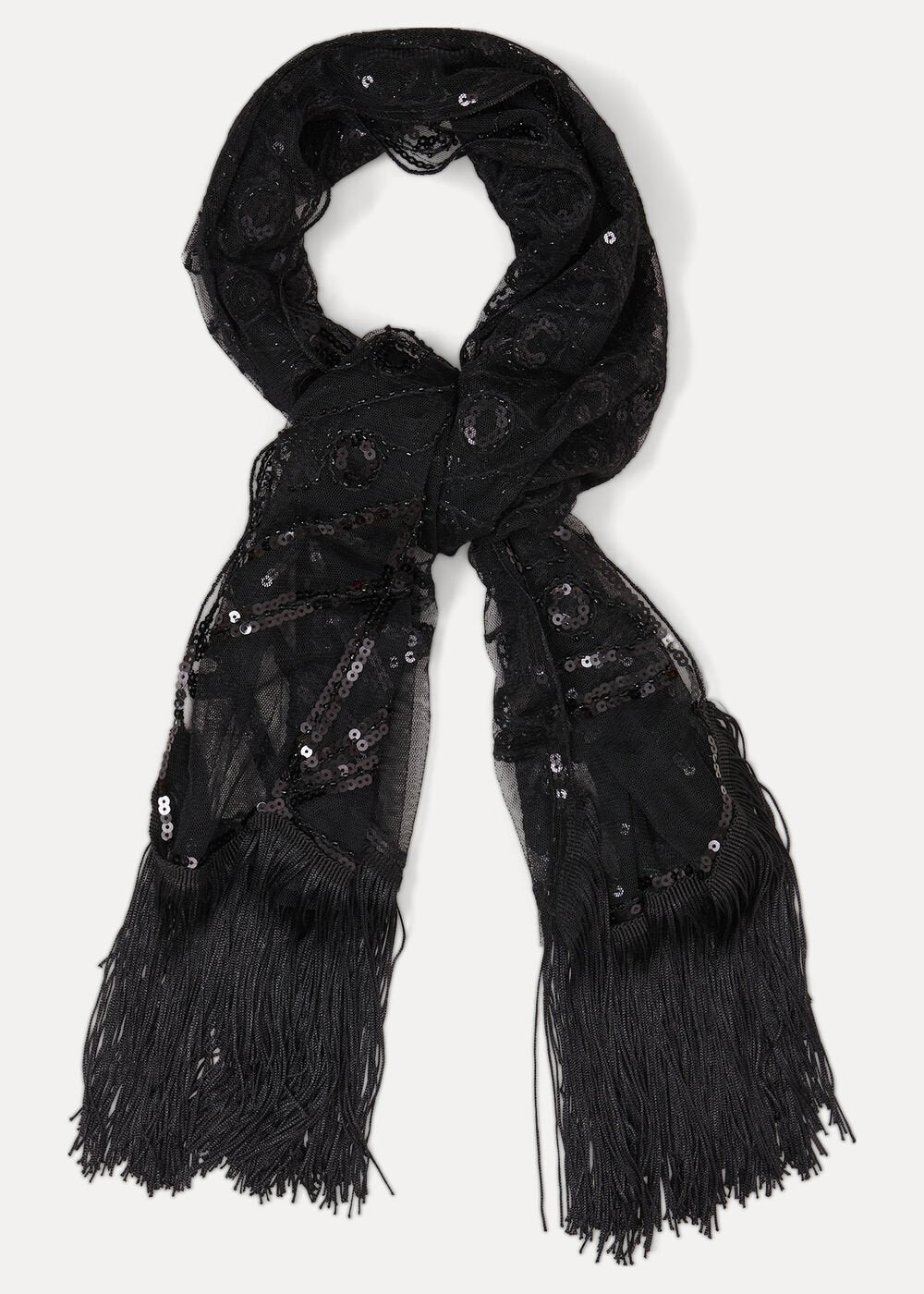 Black Beaded Scarf - Black