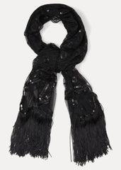 Black Beaded Scarf - Black