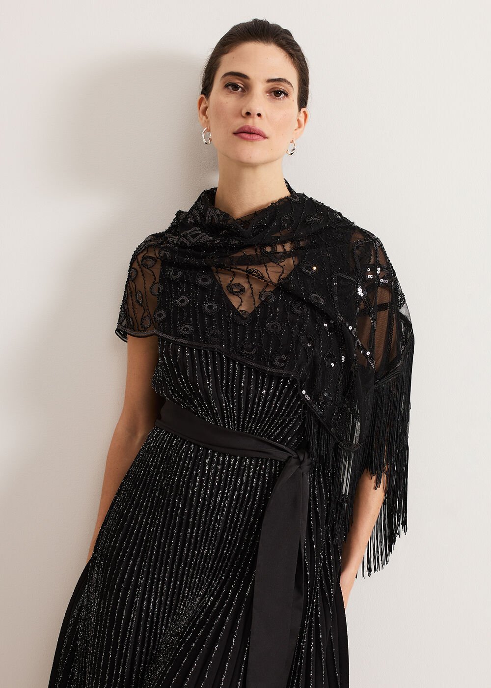 Black Beaded Scarf - Black