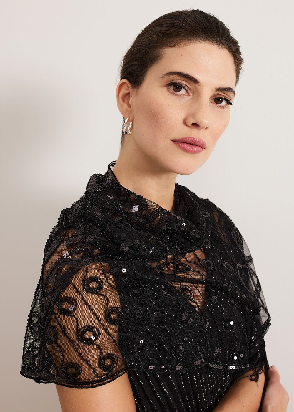 Black Beaded Scarf - Black