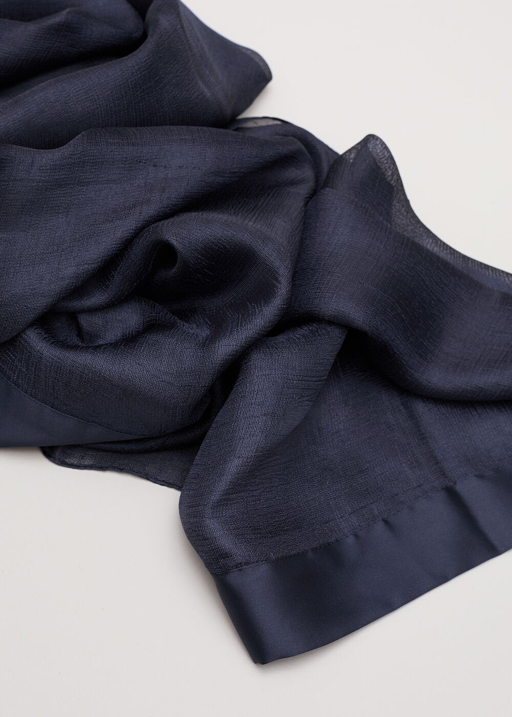 Satin Trim Scarf - Navy