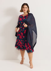 Satin Trim Scarf - Navy