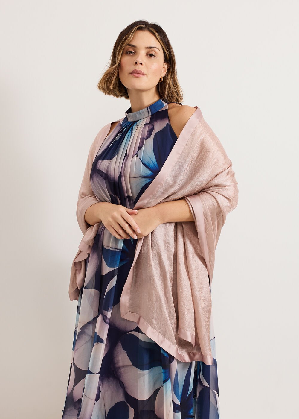 Satin Trim Scarf - Pale Pink