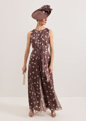 Maxine Spot Chiffon Jumpsuit - Latte