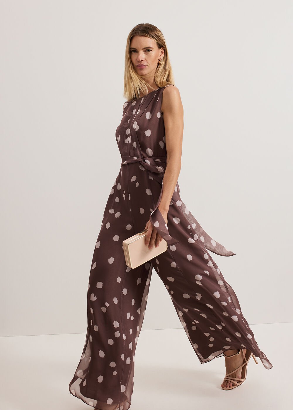 Maxine Spot Chiffon Jumpsuit - Latte