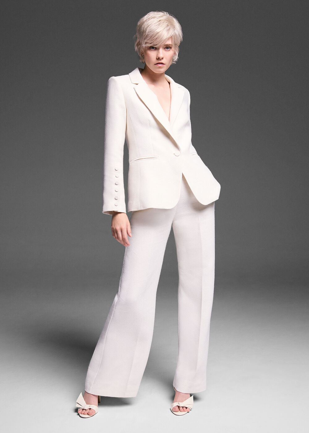 Bridgette Cream Textured Wide Leg Trousers - Ivory