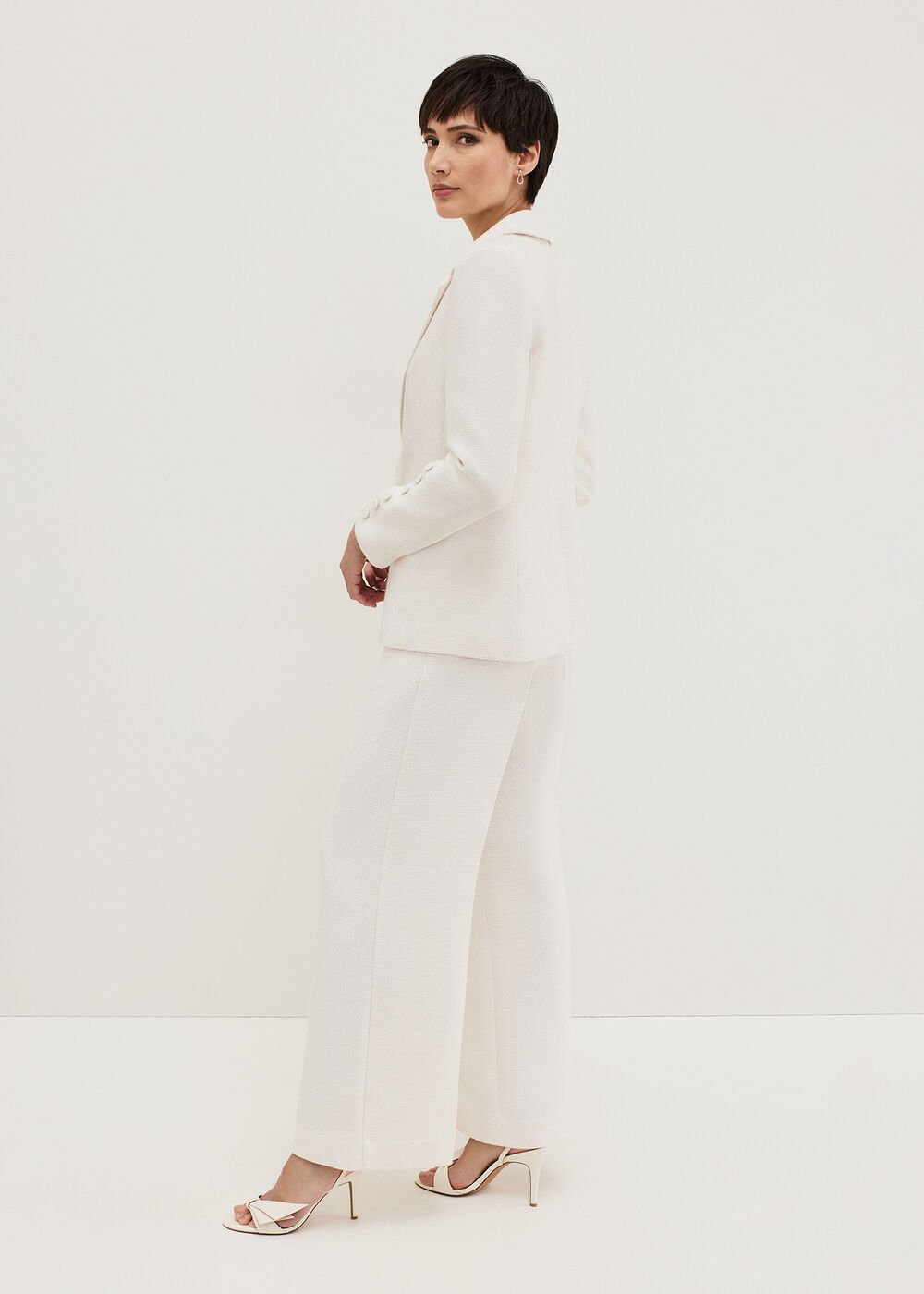Bridgette Cream Textured Wide Leg Trousers - Ivory