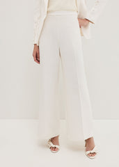 Bridgette Cream Textured Wide Leg Trousers - Ivory