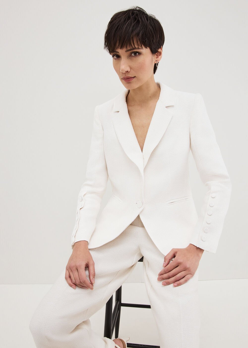 Bridgette Cream Textured Wide Leg Trousers - Ivory